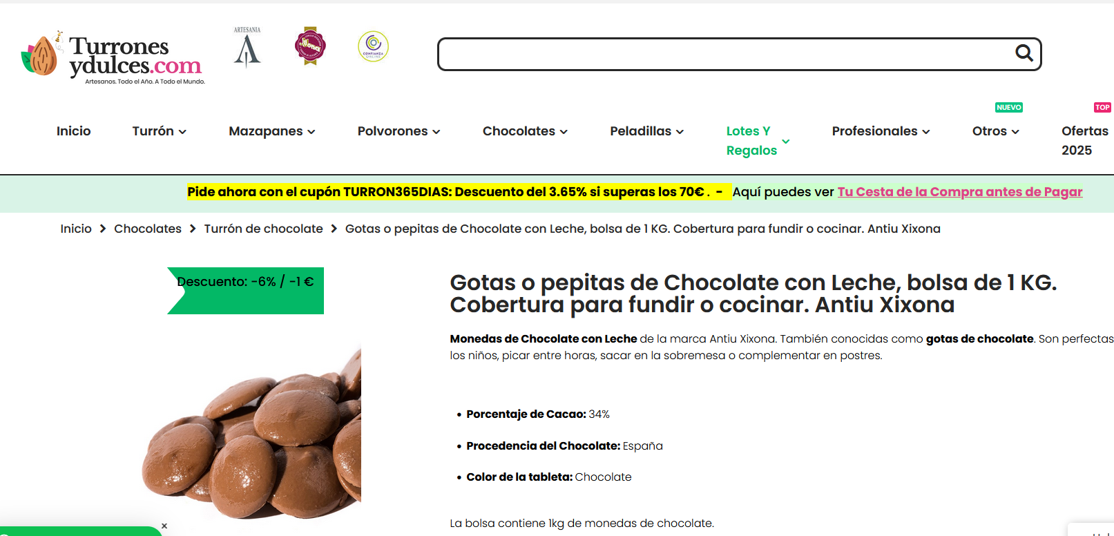 turronesydulces.com gotas de chocolate para fundir postres