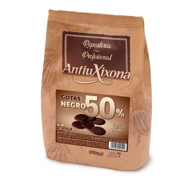 Gotas o pepitas de Chocolate Negro 47,5% cacao en bolsa de 1 KG. Cobertura para fundir - Antiu Xixona