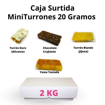 Surtido de Porciones Individuales de Turrón, Caja 2 Kg (100 porciones aprox) – Turrón Jijona, Alicante, Yema Tostada y Chocolate Crujiente