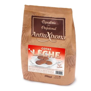 Gotas o pepitas de Chocolate con Leche, bolsa de 1 KG. Cobertura para fundir o cocinar. Antiu Xixona