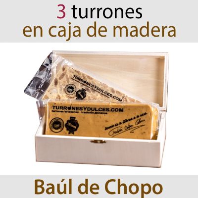 Lote de 3 Turrones Artesanos en Baúl de Chopo (Jijona, Alicante, Yema Tostada)