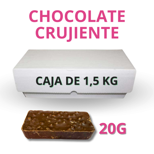 Porción de  Turrón Artesano de Chocolate Crujiente 25g en cajas a granel - Caja de 1,5kg (55 unidades)