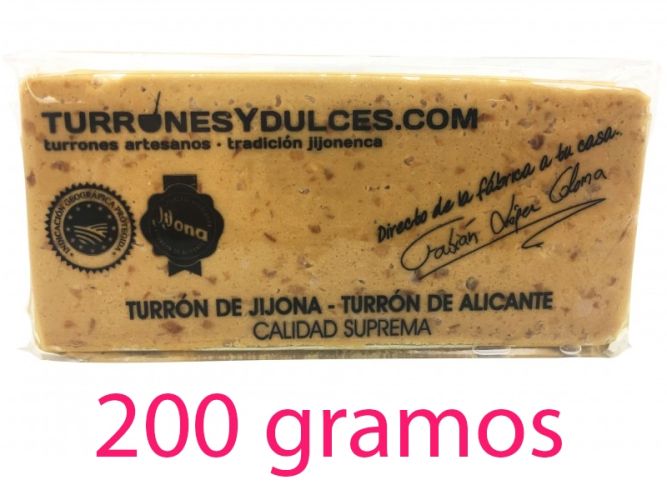 Torró Xixona Artesà format 200 grams - tauleta blana protegida per la Denominació d'Origen