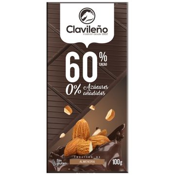 Chocolate Negro 60% Cacao con Almendras sin Azúcares Añadidos 100g - El Clavileño