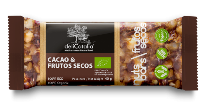 Expositor 25 barritas energeticas de cacao y frutos secos 40g DeliCatalia