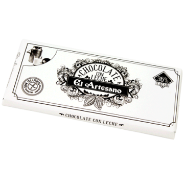 Turron de chocolate con leche 36% marca El Artesano barra de 150 grs