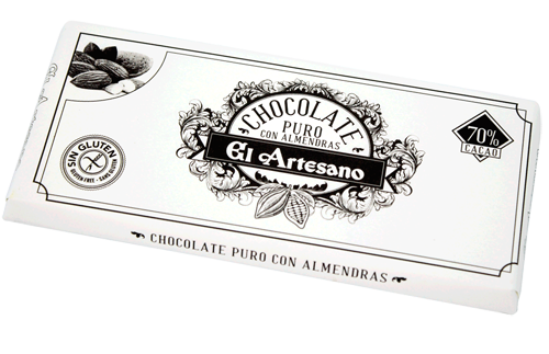 Tableta de Chocolate puro 70% cacao con Almendras 150g - El Artesano 
