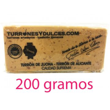 Turrón Jijona Artesano formato 200 gramos - tableta blanda protegida por la Denominación de Origen