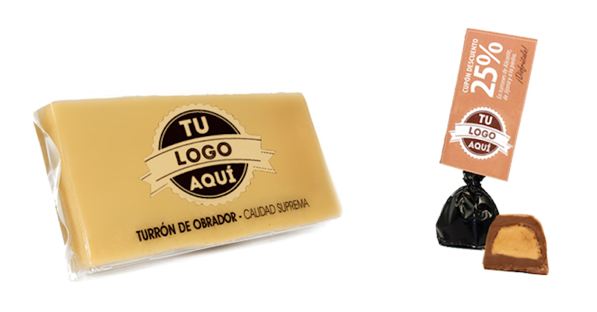 Ejemplo de turrones personalizados con el logo de una empresa