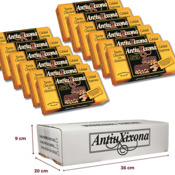 Caja de 12 unidades de Turrón de Chocolate con Almendras Antiu Xixona Etiqueta Negra 200g