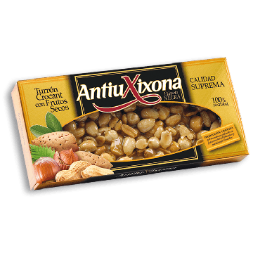 Turrón Crocant con Frutos Secos etiqueta negra Antiu Xixona