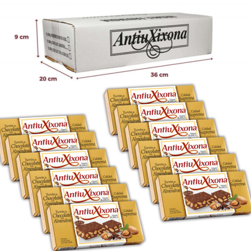 CAJA DE 12 UNIDADES DE TURRON DE CHOCOLATE CON ALMENDRAS ANTIUXIXONA 200G