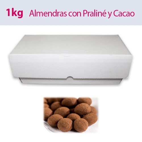 Almendras con praliné de chocolate blanco cubiertas de cacao 1KG