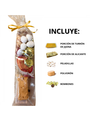 Bolsita individual con turrones, bombones y polvorones para regalar