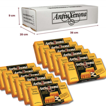 Caja de 12 unidades de Turrón de Yema Tostada Antiu Xixona Etiqueta Negra 200g