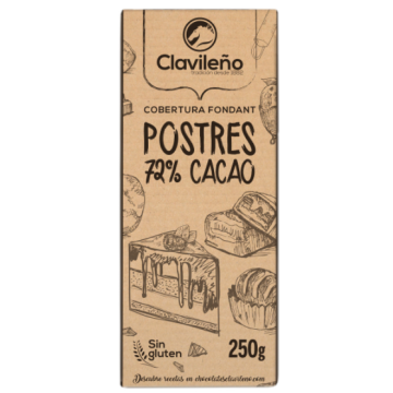 Cobertura de chocolate negro 72% para postres Clavileño 250g