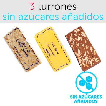 Pack 3 turrones sin azúcares añadidos duro blando chocolate con almendras