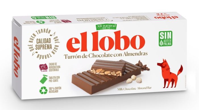 Turrón de chocolate con almendras - El Lobo - 250 g