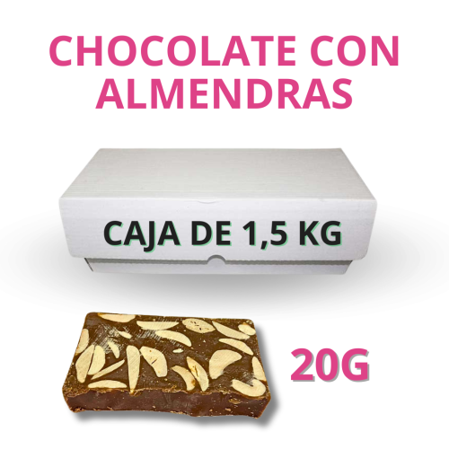 Porción de Turrón Artesano de Chocolate con Almendras  20g en cajas a granel - Caja de 1,5kg (55 unidades)