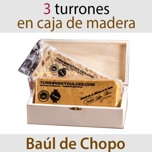 Lote de 3 Turrones Artesanos en Baúl de Chopo (Jijona, Alicante, Yema Tostada)