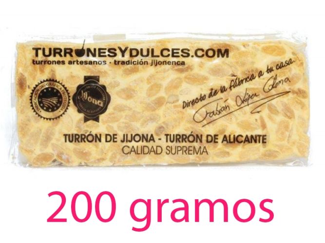 Turrón Alicante Artesano formato 200 gramos - tableta dura protegida por la Denominación de Origen